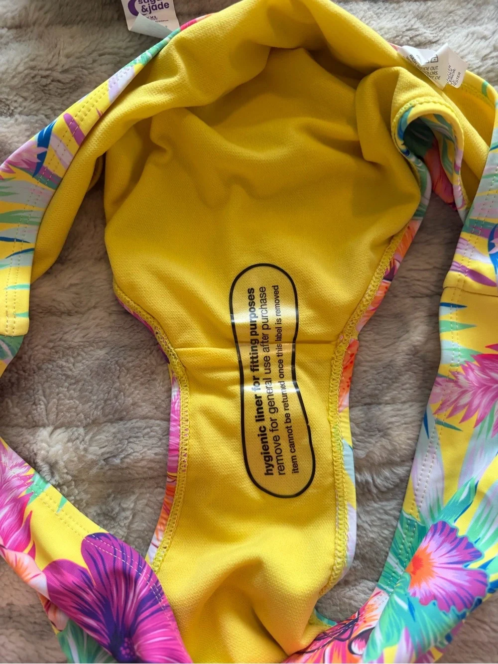 Sugar & Jade Size XXL 20/22 Kids Yellow Tropical Floral Two-Piece Swim Set